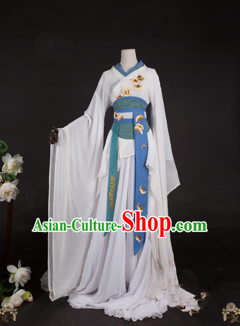 Traditional Asian Chinese Swordman Imperial Consort Costume, Elegant Hanfu Clothing Chinese Imperial Princess Tailing Embroidered Ginkgo Clothing, Chinese Fairy Princess Empress Queen Cosplay Costumes for Women