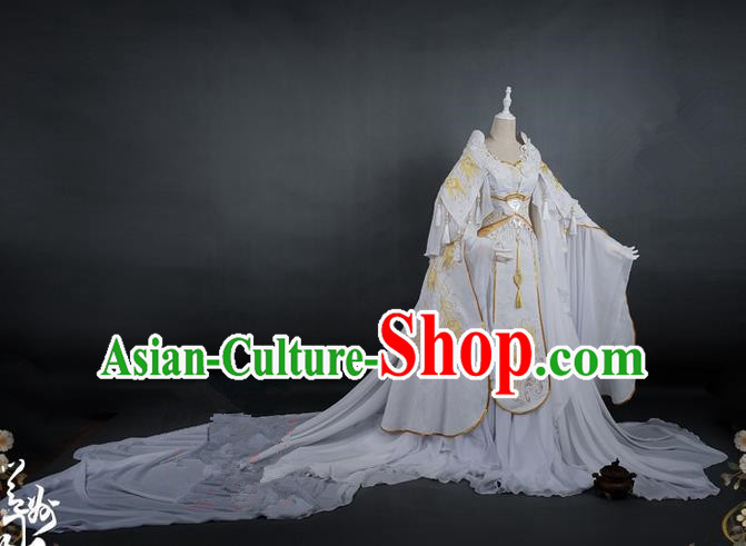 Traditional Asian Chinese Ancient Princess Costume, Elegant Hanfu Dance Wide Sleeves Clothing, Chinese Imperial Princess Tailing Embroidered Peacock Clothing, Chinese Fairy Princess Empress Queen Cosplay Costumes for Women