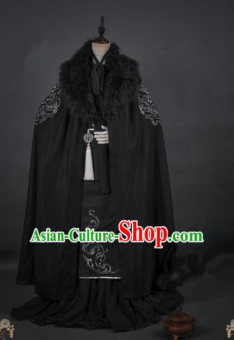 Traditional Asian Chinese Ancient Prince Cloak Costume, Elegant Hanfu Mantle Clothing, Chinese Imperial Prince Embroidered Cape Costumes for Men