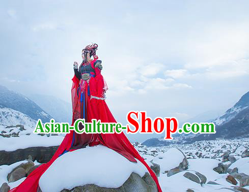 Traditional Asian Chinese Princess Costume, Elegant Hanfu Armour Dress, Chinese Imperial Princess Tailing Embroidered Red Clothing, Chinese Cosplay Fairy Princess Empress Queen Cosplay Costumes for Women