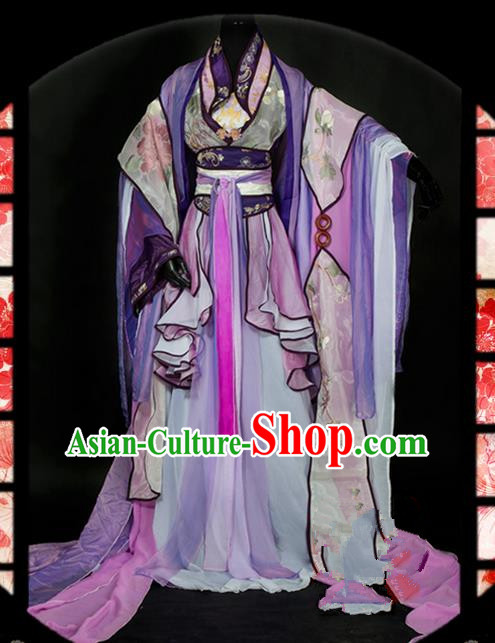 Traditional Asian Chinese Ancient Palace Princess Costume, Elegant Hanfu Swordsman Dress, Chinese Imperial Princess Tailing Embroidered Clothing, Chinese Fairy Princess Empress Queen Cosplay Costumes for Women