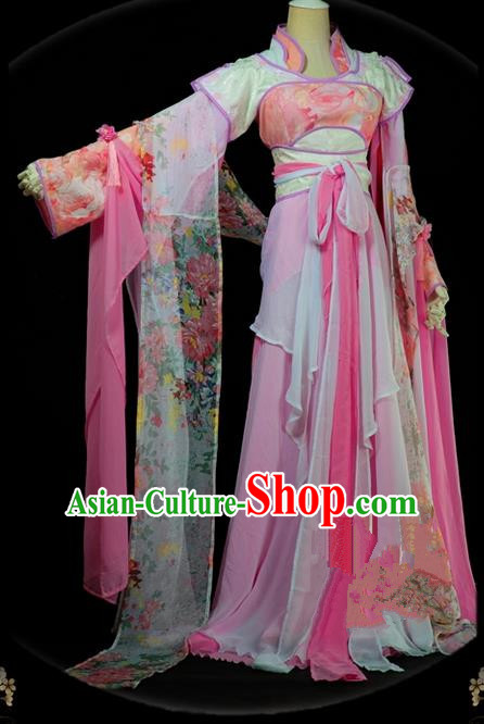 Traditional Asian Chinese Ancient Palace Princess Costume, Elegant Hanfu Pink Dress, Chinese Imperial Princess Tailing Embroidered Clothing, Chinese Cosplay Fairy Princess Empress Queen Cosplay Costumes for Women