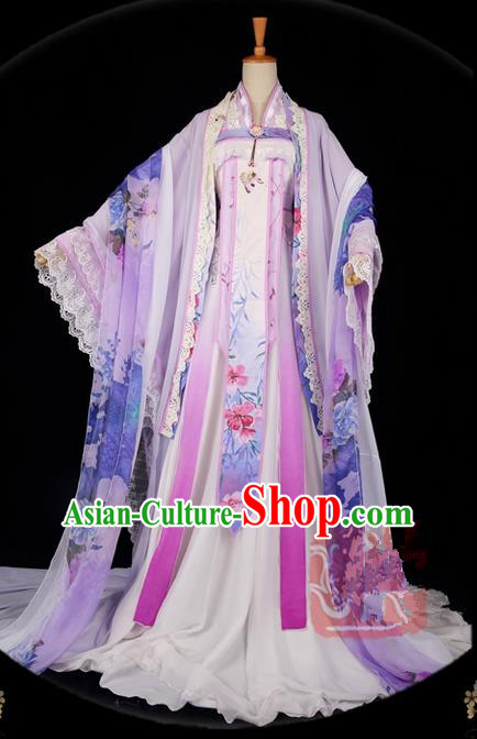Traditional Asian Chinese Ancient Palace Princess Costume, Elegant Hanfu Embroidered Dress, Chinese Imperial Princess Tailing Embroidered Clothing, Chinese Cosplay Fairy Princess Empress Queen Cosplay Costumes for Women