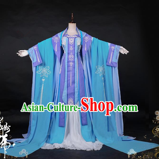 Traditional Ancient Chinese Imperial Consort Costume, Elegant Hanfu Cosplay Fairy Wide Sleeve Dress, Chinese Tang Dynasty Imperial Empress Embroidery Lotus Tailing Clothing for Women