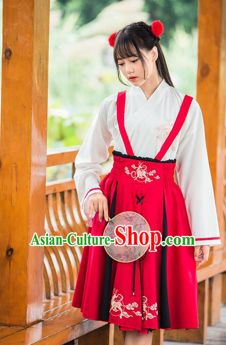 Traditional Ancient Chinese Female Costume Blouse and Dress Complete Set, Elegant Hanfu Dress Chinese Ming Dynasty Palace Lady Embroidered Deer Clothing for Women
