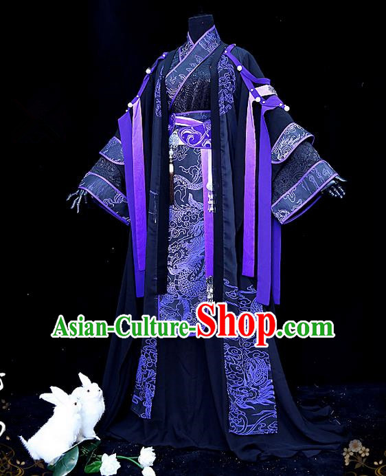Traditional Ancient Chinese Palace King Costume, Elegant Hanfu Cosplay Emperor Dress Chinese Printing Dragon Swordsman Clothing for Men