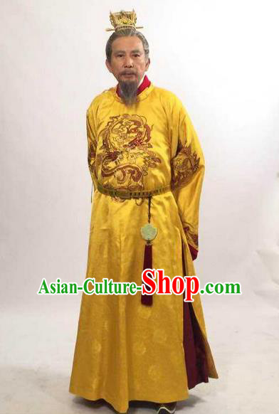 Traditional Ancient Chinese Imperial Emperor Costume, Elegant Hanfu Palace King Robe, Chinese Tang Dynasty Majesty Embroidered Dragon Clothing for Men