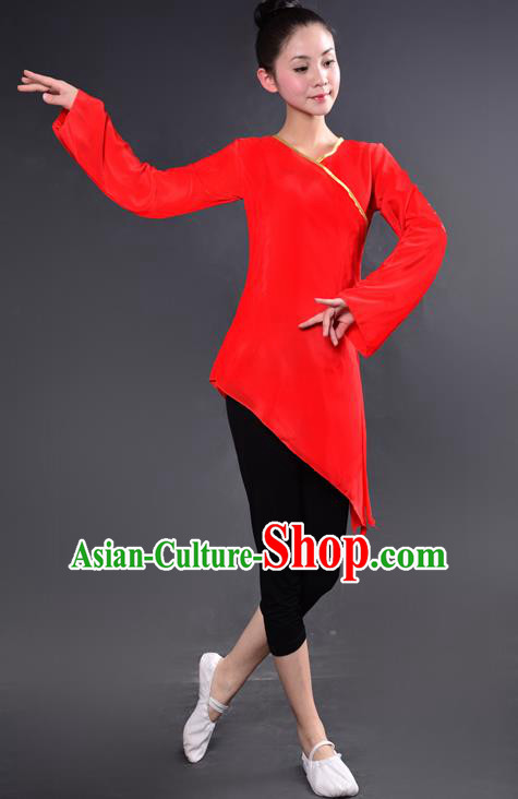 Traditional Chinese Yangge Fan Dancing Costume, China Folk Dance Yangko Dance Red Dress For Women