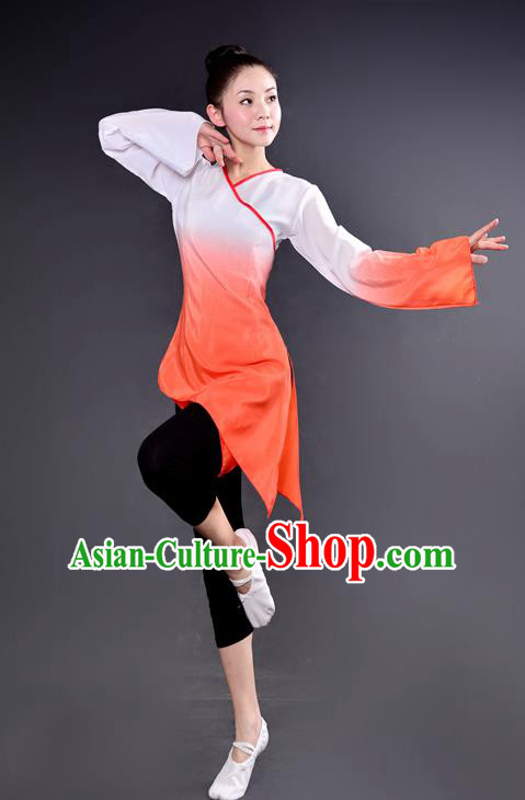 Traditional Chinese Yangge Fan Dancing Costume, China Folk Dance Yangko Dance Orange Dress For Women