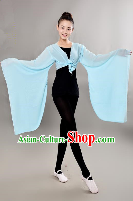 Traditional Chinese Wide Sleeve Water Sleeve Dance Suit China Folk Dance Chiffon Blue Blouse for Women