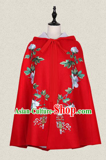 Traditional Ancient Chinese Female Costume Cardigan, Elegant Hanfu Short Cloak Chinese Ming Dynasty Palace Lady Embroidered Hooded Red Cape Clothing for Women