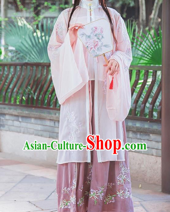 Traditional Ancient Chinese Female Costume Stand Collar Blouse and Dress Complete Set, Elegant Hanfu Clothing Chinese Ming Dynasty Palace Princess Embroidered Clothing for Women