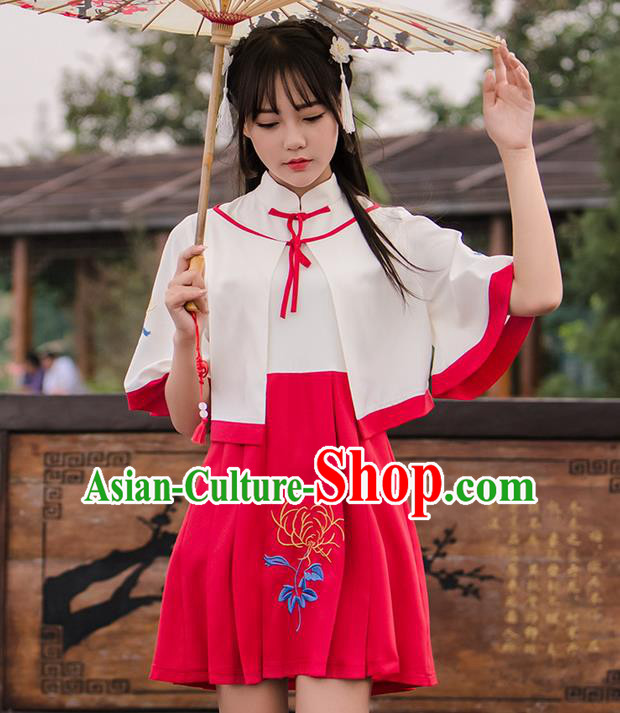 Traditional Ancient Chinese Female Costume Improved Short Coat and Dress Complete Set, Elegant Hanfu Clothing Chinese Ming Dynasty Palace Princess Embroidered Clothing for Women