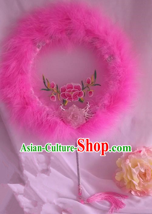 Traditional Chinese Handmade Ancient Hanfu Cosplay Round Embroidered Fan Props for Women