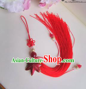 Traditional Chinese Handmade Ancient Hanfu Waist Jewelry Belt Wearing Cloisonne Maple Leaf Pendant Sword Tassel for Men