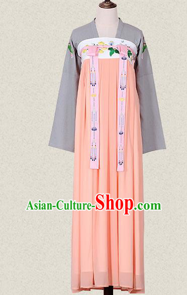 Traditional Ancient Chinese Female Costume Blouse and Dress Complete Set, Elegant Hanfu Clothing Chinese Tang Dynasty Embroidering Flower Palace Princess Clothing for Women