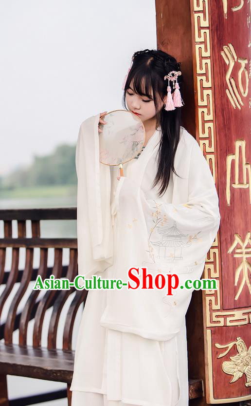 Traditional Ancient Chinese Female Costume Wide Sleeve Cardigan, Elegant Hanfu Clothing Chinese Tang Dynasty Embroidering Pavilions Palace Princess Clothing for Women