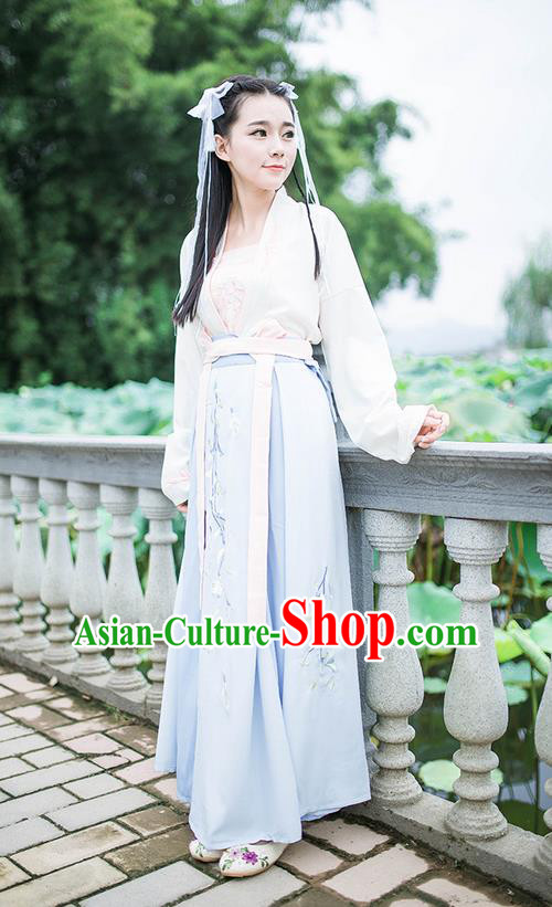 Traditional Ancient Chinese Female Costume Blouse and Dress Complete Set, Elegant Hanfu Clothing Chinese Ming Dynasty Palace Princess Embroidered Clothing for Women