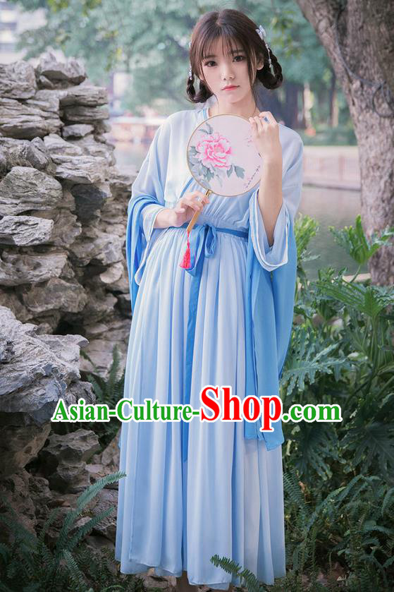 Traditional Ancient Chinese Female Costume Slant Collar Dress, Elegant Hanfu Clothing Chinese Wei Dynasty Palace Princess Clothing for Women