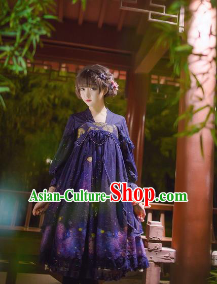 Traditional Ancient Chinese Imperial Consort Improved Costume, Elegant Hanfu Clothing Chinese Tang Dynasty Imperial Empress Cosplay Fairy Embroidered Violet Dress for Women