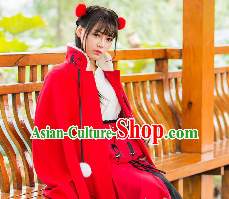 Traditional Ancient Chinese Embroidered Hanfu Muff Embroidered Tanuki Red Handwarmers for Women