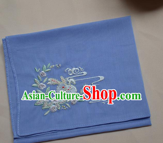 Traditional Ancient Chinese Embroidered Hanfu Handkerchief Embroidered Rabbit Purple Silk Mocket for Women