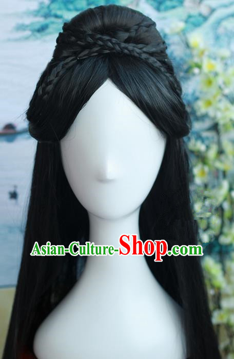 Traditional Handmade Ancient Chinese Tang Dynasty Princess Wig, Ancient Hanfu Dance Chinese Empress Wig for Women