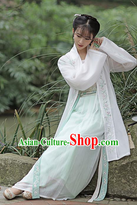 Traditional Ancient Chinese Female Costume Embroidered Flowers Cardigan Blouse and Dress Complete Set, Elegant Hanfu Clothing Chinese Ming Dynasty Embroidered Palace Princess Clothing for Women
