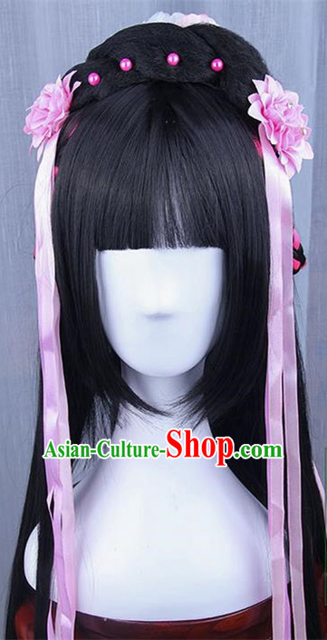 Traditional Handmade Ancient Chinese Han Dynasty Imperial Princess Hair Decoration and Wig Complete Set, Ancient Chinese Young Lady Headwear and Wig for Women