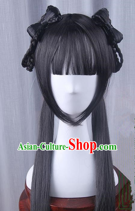 Traditional Handmade Ancient Chinese Han Dynasty Imperial Princess Wig Complete Set, Ancient Chinese Young Lady Wig for Women