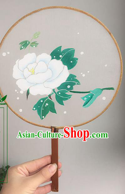 Traditional Handmade Ancient Chinese Han Dynasty Imperial Princess Painting Peony Round Hanfu Silk Fan for Women