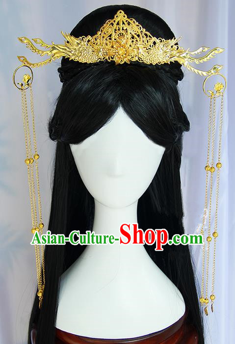 Traditional Handmade Ancient Chinese Tang Dynasty Imperial Empress Wedding Hair Decoration and Wig Complete Set, Ancient Chinese Queen Headwear and Wig for Women