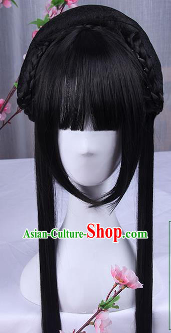 Traditional Handmade Ancient Chinese Han Dynasty Imperial Princess Wig, Ancient Chinese Hanfu Cosplay Fairy Young Lady Wig for Women