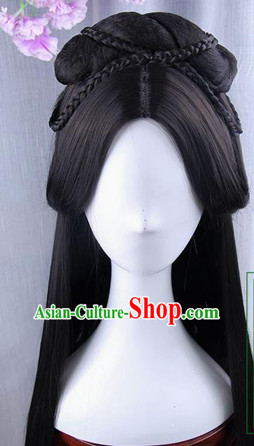 Traditional Handmade Ancient Chinese Han Dynasty Imperial Princess Wig, Ancient Chinese Hanfu Cosplay Fairy Palace Lady Queen Wig for Women