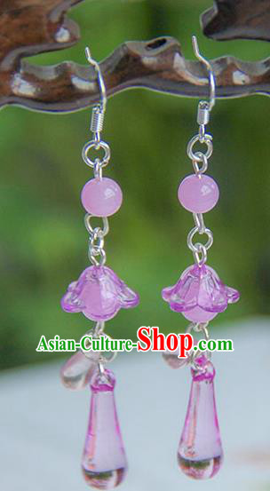 Traditional Handmade Chinese Ancient Princess Classical Hanfu Accessories Jewellery Pink Glass Earrings Eardrop for Women