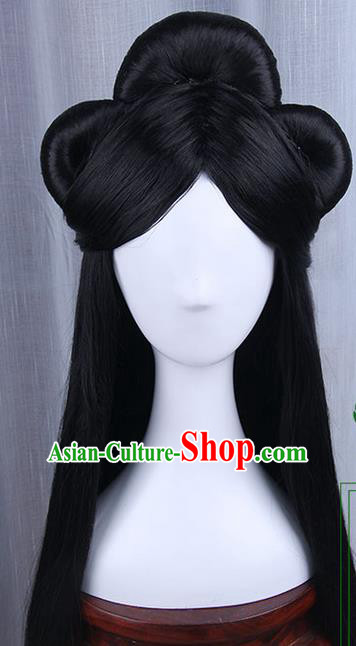 Traditional Handmade Ancient Chinese Han Dynasty Imperial Princess Wig, Ancient Chinese Hanfu Cosplay Fairy Queen Young Lady Wig for Women