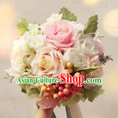 Top Grade Classical Wedding Silk Flowers, Bride Holding Emulational Champagne Fruit Flowers, Hand Tied Bouquet Flowers for Women