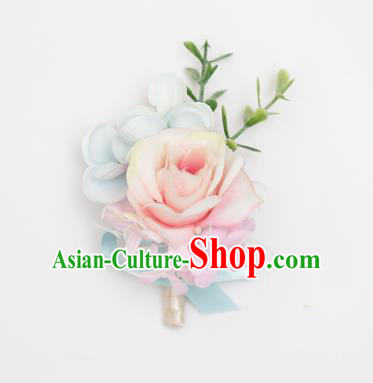 Top Grade Classical Wedding Silk Flowers,Groom Emulational Corsage Groomsman Pink Blue Brooch Flowers for Men