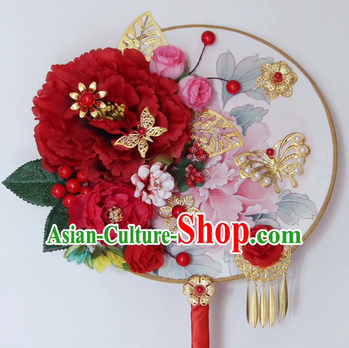 Traditional Handmade Chinese Ancient Classical Wedding Accessories Bride Wedding Flowers Roung Fan