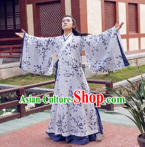 Traditional Ancient Chinese Nobility Childe Costume, Elegant Hanfu Male Lordling Wide Sleeve Dress, China Han Dynasty Imperial Prince Printing Clothing for Men