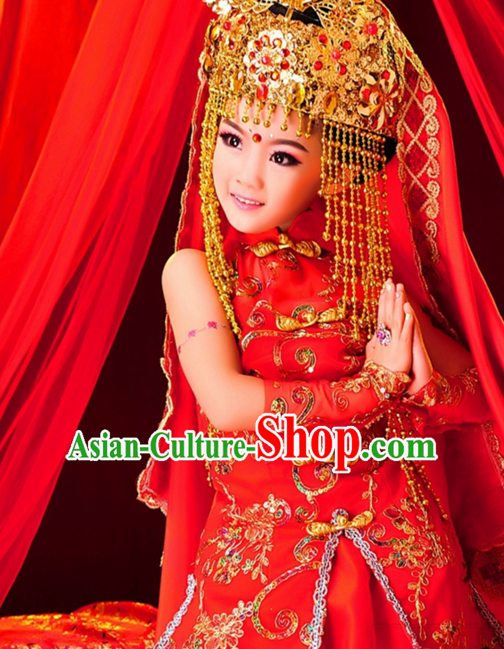 Chinese Ancient PPalace Dancer Garment and Hat Complete Set for Kids Children Youth