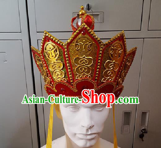 Traditional Ancient Chinese Classical Peking Opera Journey to the West Props, Xi Youji Tang Dynasty Mitral Five Buddha Crown Coronet Monk Hat for Men