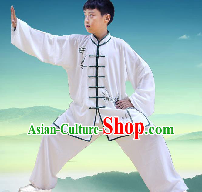 Traditional Chinese Top Silk Cotton Kung Fu Costume Martial Arts Kung Fu Training Children Plated Buttons Bamboo Uniform, Tang Suit Gongfu Shaolin Wushu Clothing, Tai Chi Taiji Teacher Suits Uniforms for Kids
