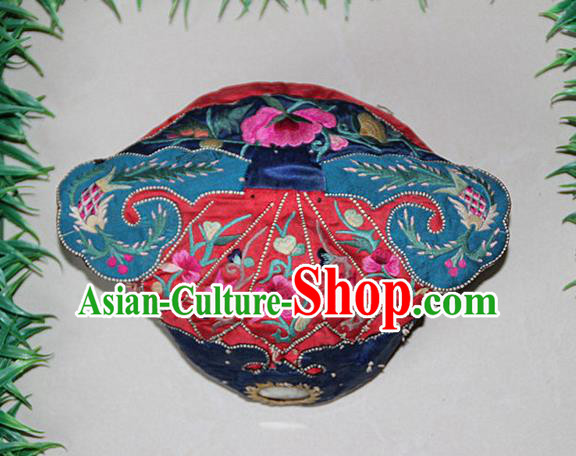 Traditional Chinese Miao Nationality Crafts Hmong Handmade Children Embroidery Flowers Tiger Headwear, Miao Ethnic Minority Exorcise Evil Tiger Hat for Kids