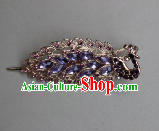 Traditional Chinese Miao Ethnic Minority Palace Hair Jewelry Accessories, Hmong Handmade Peacock Hairpins, Miao Ethnic Jewelry Accessories Hair Claw for Women