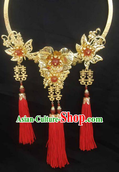 Traditional Handmade Chinese Ancient Classical Jewellery Accessories Necklace, Red Tassel Wedding Necklace for Women