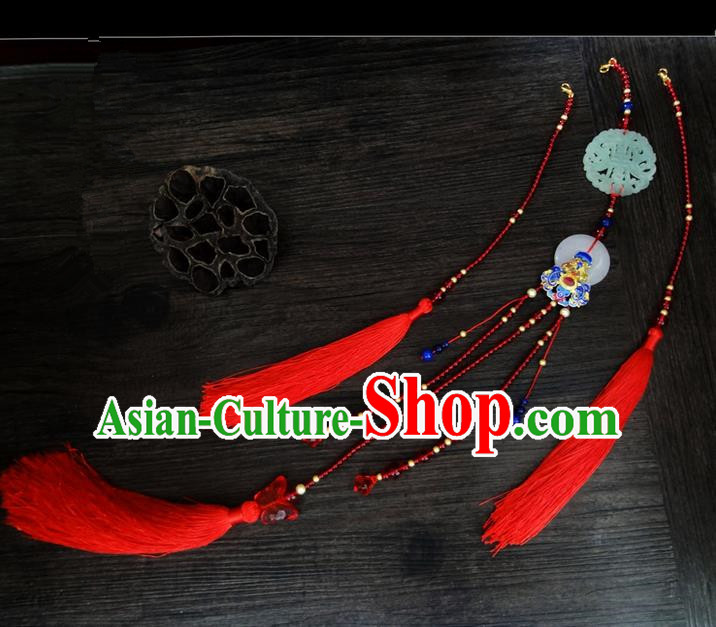 Traditional Handmade Chinese Ancient Classical Jewellery Accessories Red Tassel Palace Good Luck Taeniasis, Bride Wedding Waist Jade Pendant for Women