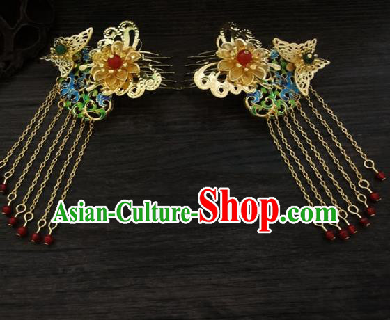 Traditional Handmade Chinese Ancient Classical Hair Accessories Barrettes Hairpin, Blueing Hair Sticks Hair Jewellery, Hair Fascinators Hairpins for Women