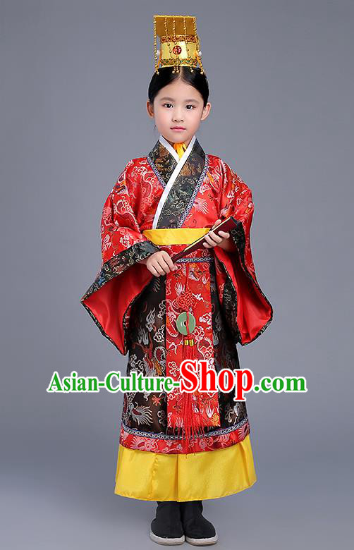 Traditional Ancient Chinese Imperial Emperor Costume, Chinese Han Dynasty Wedding Dress, Cosplay Chinese Imperial King Clothing Hanfu for Kid