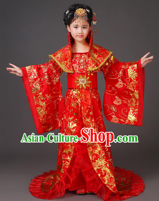 Traditional Ancient Chinese Imperial Emperess Costume, Chinese Wedding Dress, Cosplay Chinese Peri Imperial Princess Tailing Clothing Hanfu for Kids